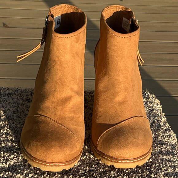 Toms Avery Wedge Women Brown Side Zip Bootie Wedge Heel Side Zip Size 10 - Picture 3 of 7